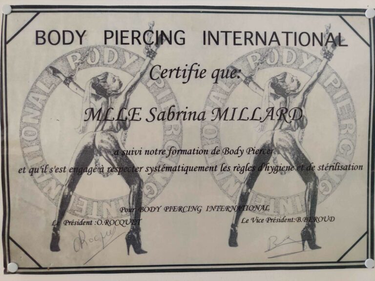 Attestation de formation Body Piercing